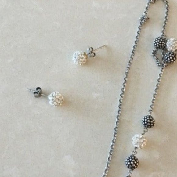 PAVE Stud Earrings Necklace Set Crystal Ball